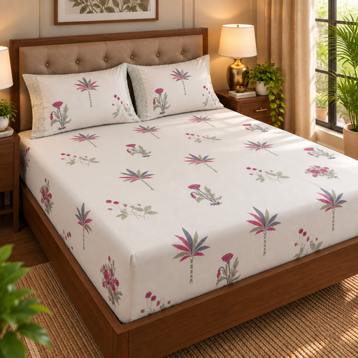 aenak-pink-blue-palm-handblock-premium-cotton-bedsheet-set