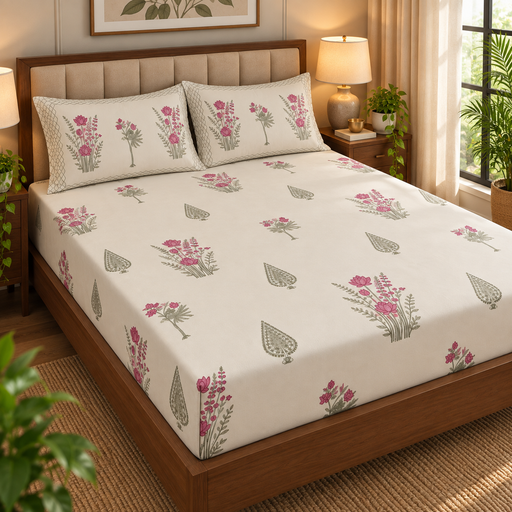 aenak-green-ashoka-handblock-printed-premium-cotton-bedsheet-set-beige-base