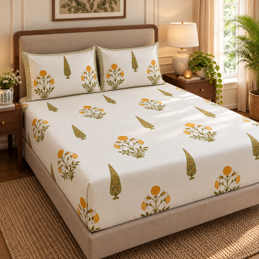 aenak-yellow-dahlia-handblock-premium-cotton-bedsheet-set