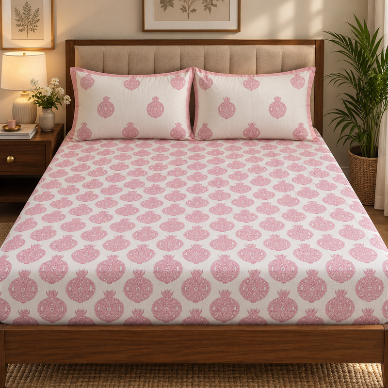 aenak-pink-anaar-jaal-handblock-printed-premium-cotton-set-bedsheet