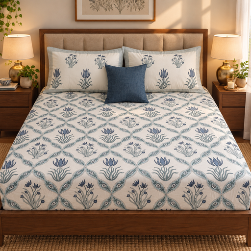 aenak-blue-lotus-jaal-handblock-printed-premium-cotton-set-bedsheet