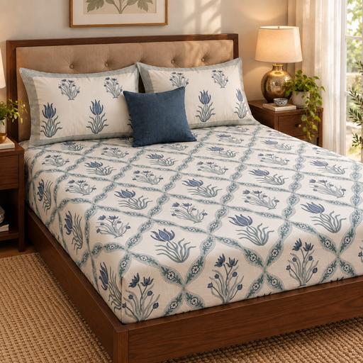 aenak-blue-lotus-jaal-handblock-printed-premium-cotton-set-bedsheet