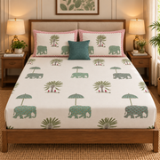 aenak-green-elephant-handblock-printed-premium-cotton-fitted-bedsheet-set