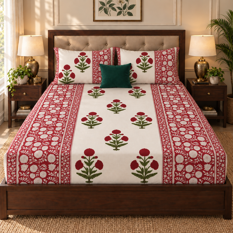 aenak-red-dahlia-gadd-handblock-printed-premium-cotton-fitted-bedsheet-set