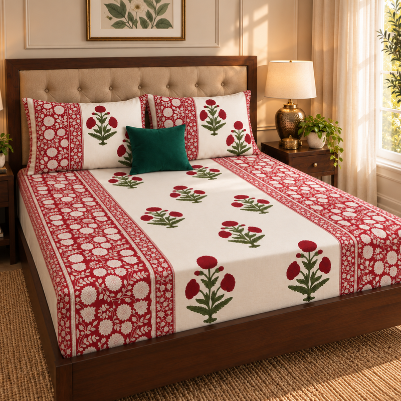 aenak-red-dahlia-gadd-handblock-printed-premium-cotton-fitted-bedsheet-set