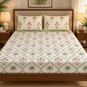 aenak-green-palm-handblock-printed-premium-cotton-fitted-bedsheet-set