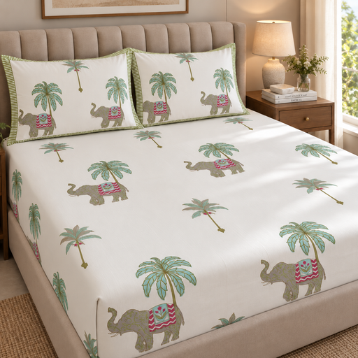 aenak-grey-elephant-handblock-printed-premium-cotton-fitted-bedsheet-set