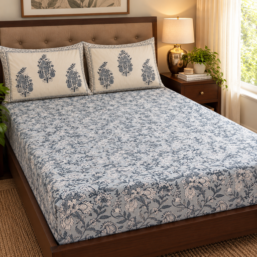 aenak-blue-phool-boota-handblock-printed-premium-cotton-set-bedsheet