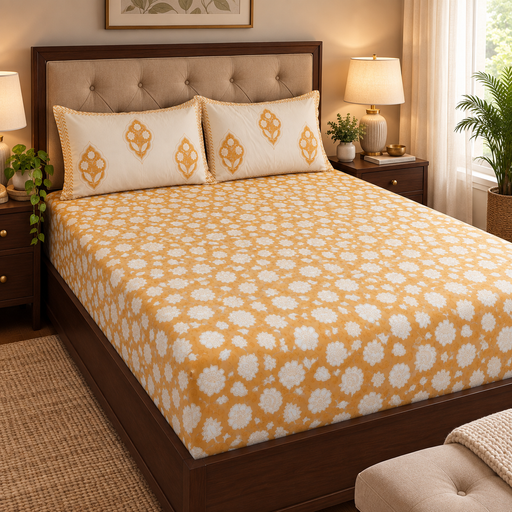 aenak-yellow-floral-garden-handblock-premium-cotton-bedsheet-set