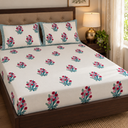 aenak-gardenia-red-handblock-printed-premium-cotton-fitted-bedsheet-set