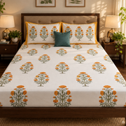 aenak-turmeric-yellow-marigold-handblock-printed-premium-cotton-set-bedsheet