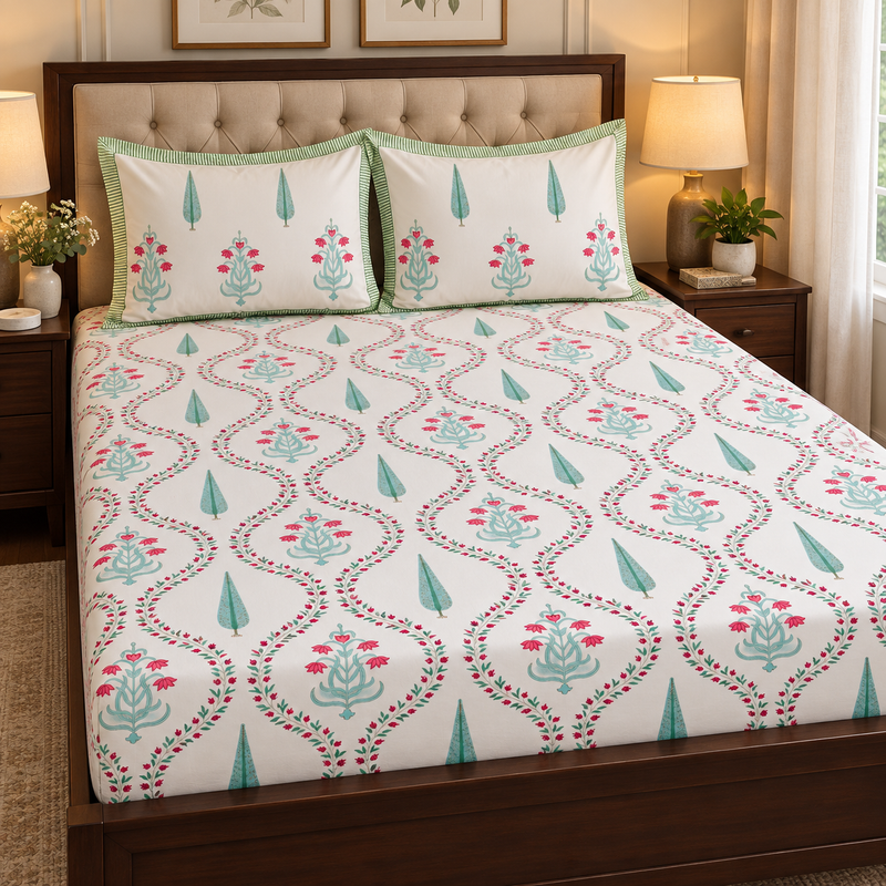 aenak-teal-green-cypress-handblock-printed-premium-cotton-set-bedsheet