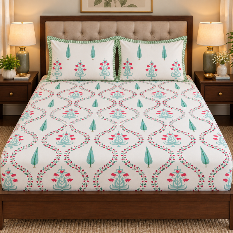 aenak-teal-green-cypress-handblock-printed-premium-cotton-set-bedsheet