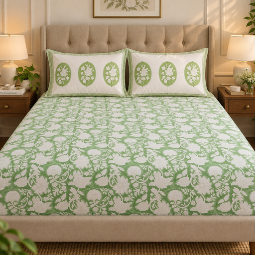 aenak-green-garden-handblock-printed-premium-cotton-fitted-bedsheet-set