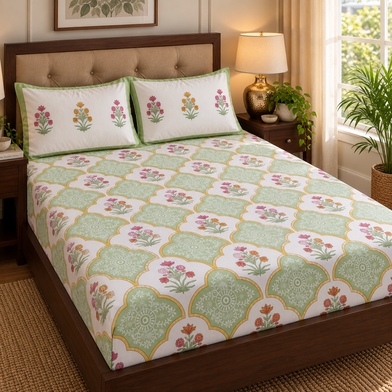 aenak-mint-green-yellow-handblock-printed-premium-cotton-set-bedsheet