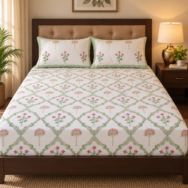 aenak-pink-palm-jaal-handblock-printed-premium-cotton-set-bedsheet