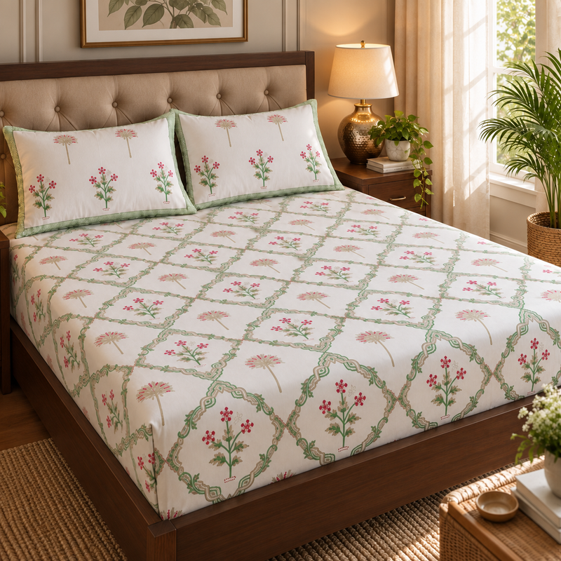 aenak-pink-palm-jaal-handblock-printed-premium-cotton-set-bedsheet