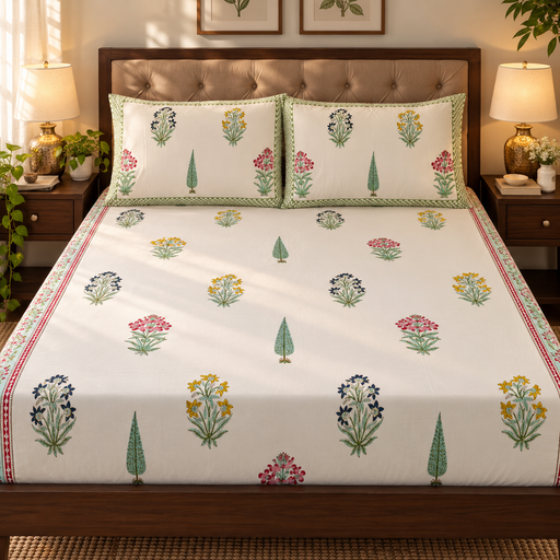 aenak-madhumati-handblock-printed-premium-cotton-fitted-bedsheet-set