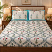 aenak-blue-red-floral-jaal-handblock-printed-premium-cotton-fitted-bedsheet-set