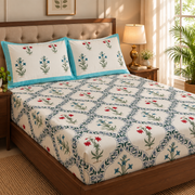 aenak-blue-red-floral-jaal-handblock-printed-premium-cotton-fitted-bedsheet-set