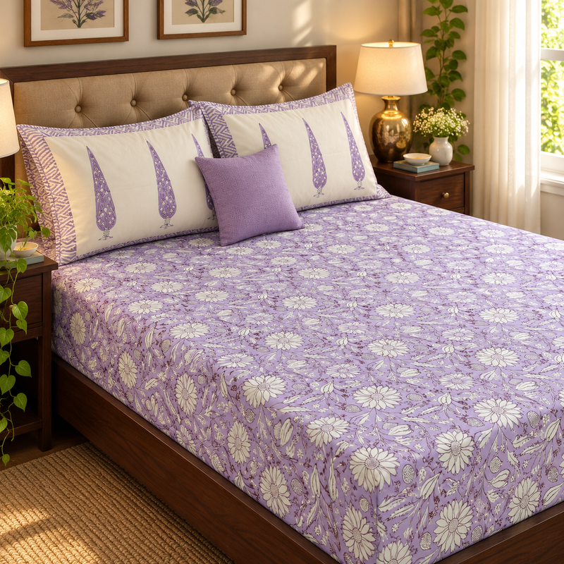 aenak-purple-floral-garden-handblock-premium-cotton-bedsheet-set
