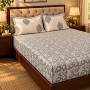 aenak-grey-floral-handblock-printed-premium-cotton-fitted-bedsheet-set