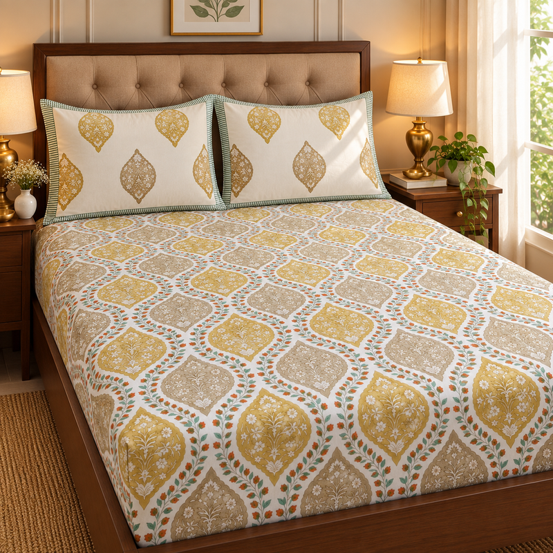 aenak-green-jaal-handblock-printed-premium-cotton-set-bedsheet