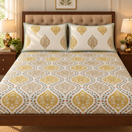 aenak-green-jaal-handblock-printed-premium-cotton-set-bedsheet