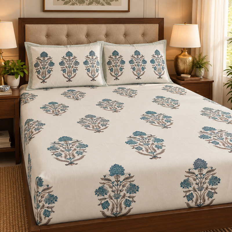 aenak-teal-blue-dahlia-handblock-printed-premium-cotton-set-bedsheet