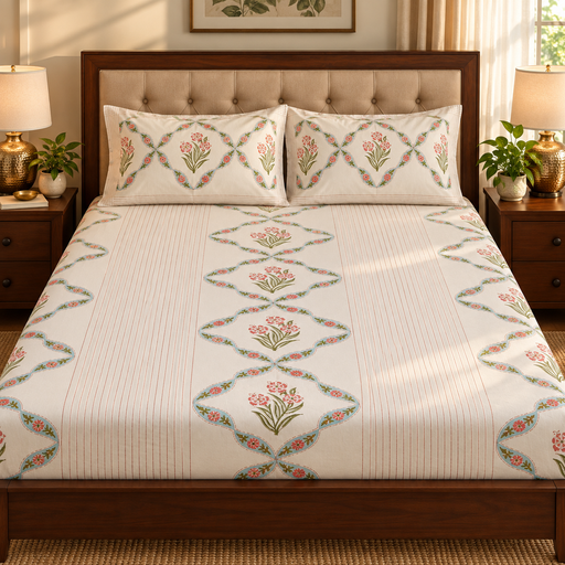 aenak-red-periwinkle-handblock-printed-premium-cotton-fitted-bedsheet-set