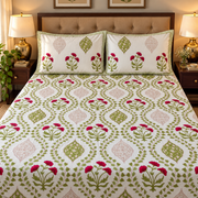 aenak-red-poppy-jaal-handblock-premium-cotton-fitted-bedsheet-set