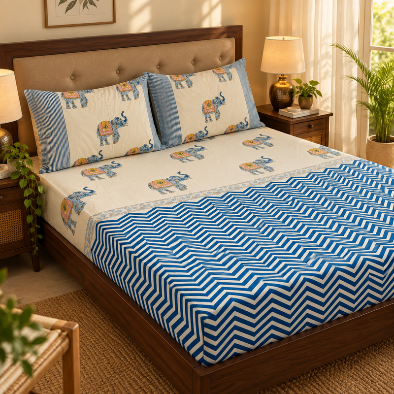 aenak-blue-chevron-elephant-handblock-printed-premium-cotton-set-bedsheet