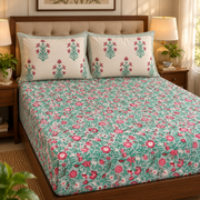 aenak-sage-green-floral-handblock-printed-premium-cotton-set-bedsheet