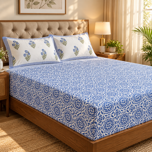 aenak-neel-bagh-handblock-printed-premium-cotton-fitted-bedsheet-set