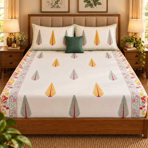 aenak-yellow-green-cypress-handblock-premium-cotton-bedsheet-set