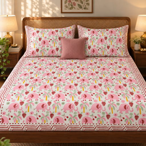 aenak-pink-elephant-handblock-printed-premium-cotton-kids-bedsheet-set