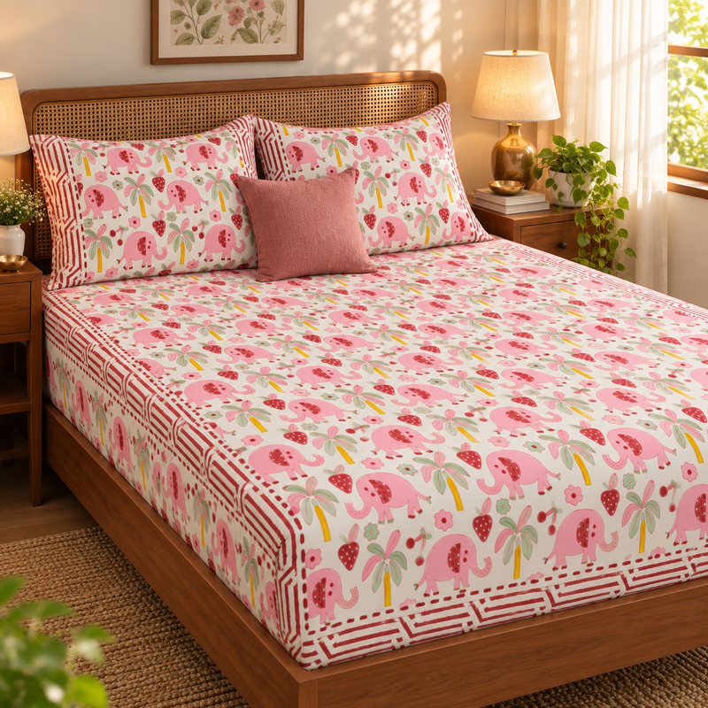 aenak-pink-elephant-handblock-printed-premium-cotton-kids-bedsheet-set