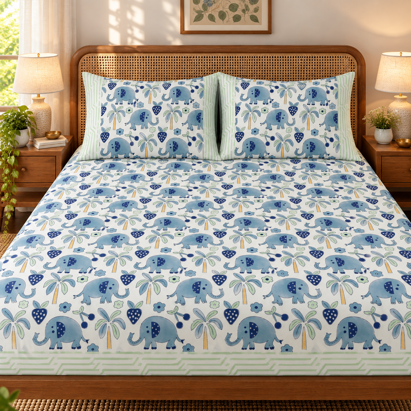 aenak-blue-elephant-handblock-premium-cotton-kids-bedsheet