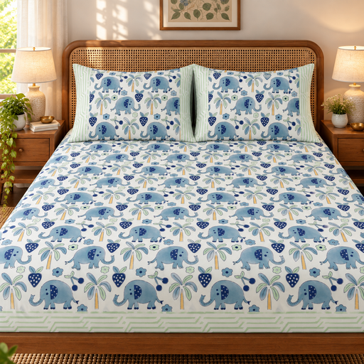 aenak-blue-elephant-handblock-premium-cotton-kids-bedsheet