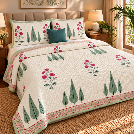 aenak-magenta-floral-garden-handblock-printed-reversible-mulmul-cotton-quilt-ivory-base