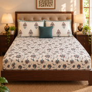 aenak-brown-peach-floral-garden-handblock-printed-premium-cotton-fitted-bedsheet-set