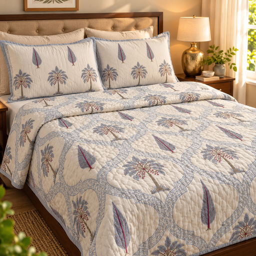 aenak-blue-palm-jaal-handblock-reversible-mulmul-cotton-quilt