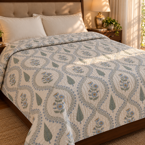 aenak-blue-periwinkle-jaal-handblock-bedsheet-quilt-combo-set