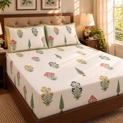 aenak-madhumati-handblock-printed-premium-cotton-fitted-bedsheet-set