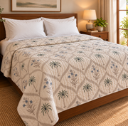 aenak-blue-floral-palm-jaal-handblock-bedsheet-quilt-combo-set