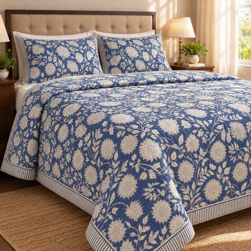 aenak-blue-floral-garden-bedsheet-quilt-combo-set