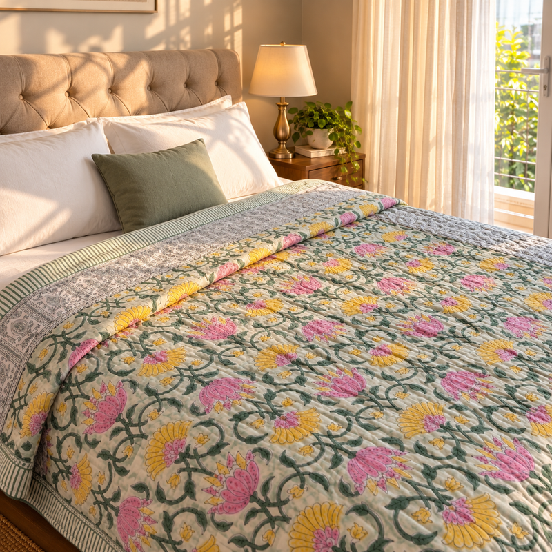 aenak-blue-floral-garden-handblock-printed-reversible-mulmul-cotton-quilt