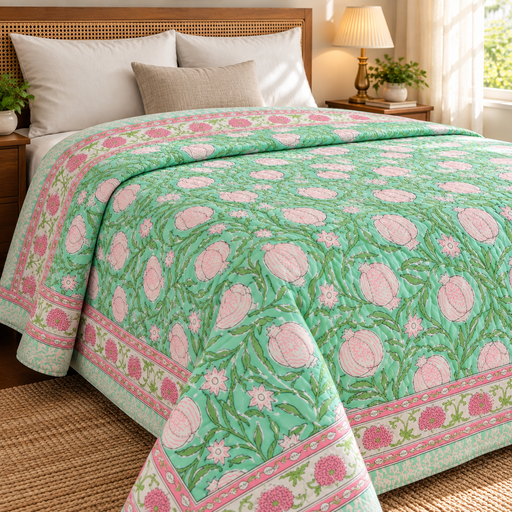 aenak-anaar-baag-handblock-bedsheet-quilt-combo-set