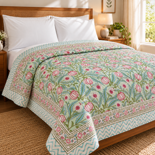 aenak-red-anaar-handblock-bedsheet-quilt-combo-set