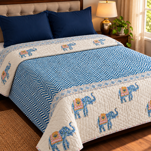 aenak-blue-chevron-elephant-handblock-printed-reversible-mulmul-cotton-quilt